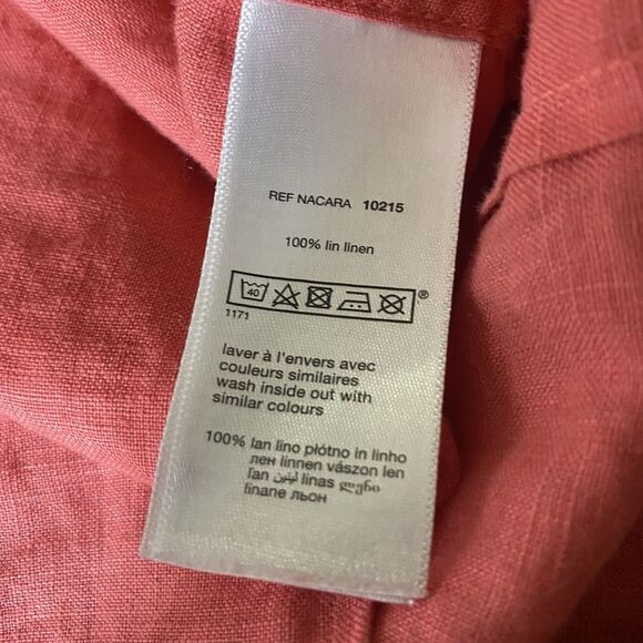 Celio 100% Linen Shirt Short Sleeve Button Down Pocket Lightweight Mens M Coral - Picture 8 of 9